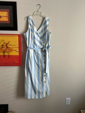 Time and Tru Blue and White Striped Belted Midi Dress. Fully lined